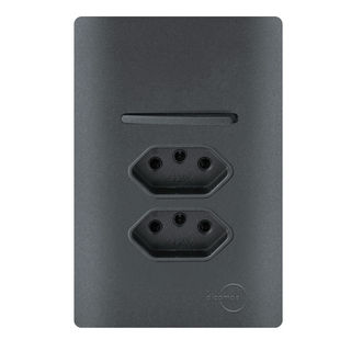 Interruptor Simples + 2 Tomadas 20A Preto Grafite Total