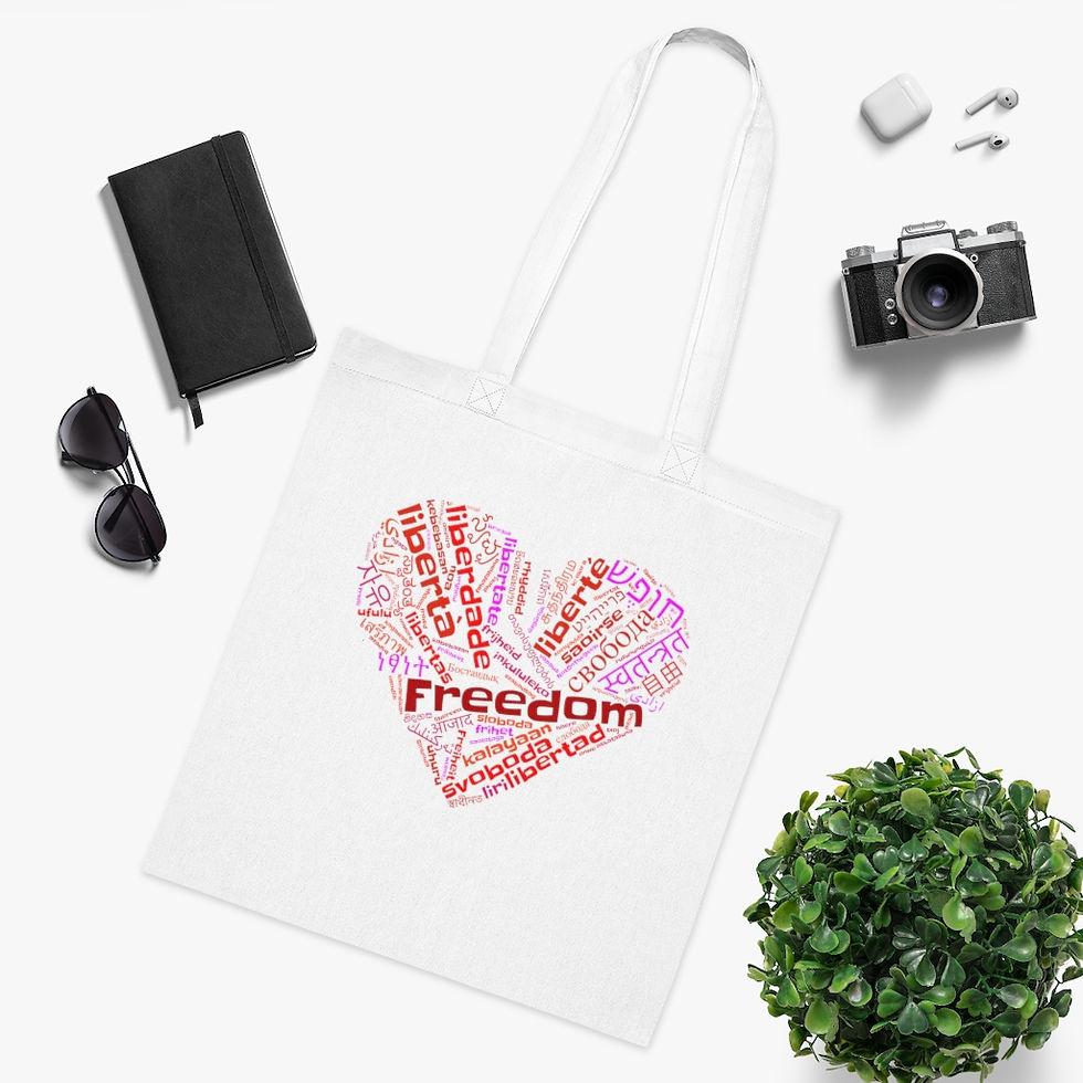 Thumbnail: Red Heart - 100 words for Freedom - Cotton Tote bag