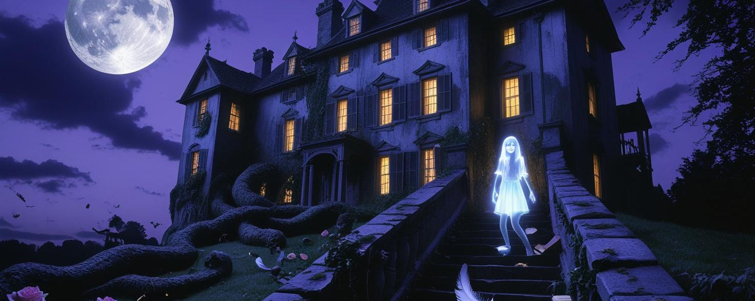 Background Image Concept_ “The Haunted Manor Awakens”_Setting_ A sprawling, crooked manor 