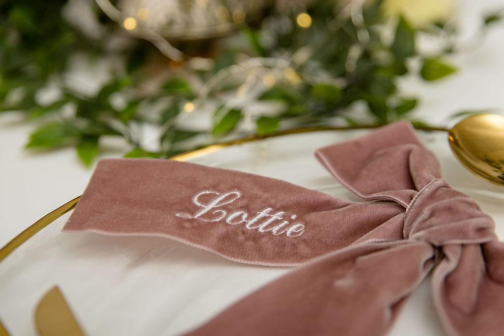 Thumbnail: Embroidered Bow Place Name: Personalized Wedding Table Decor