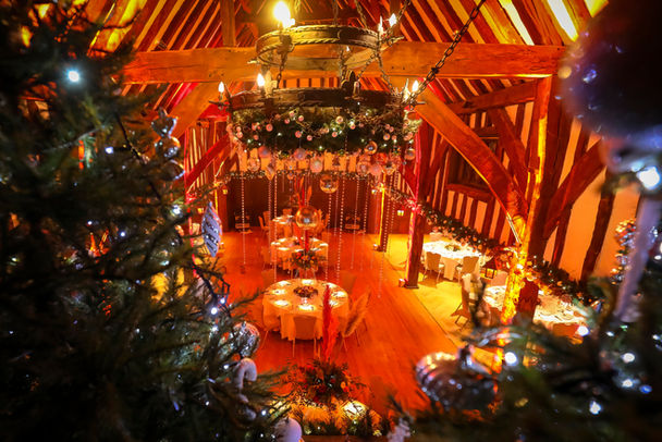 Venue is decorated in Christmas Trimmings for Corporate Dinner