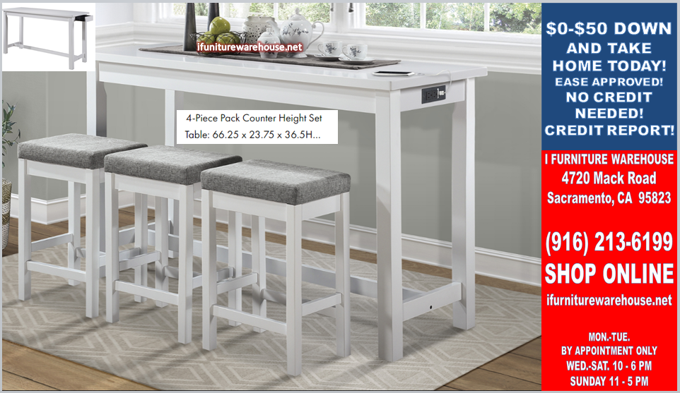IN STOCK NEW_4 PCS PACK WHITE COUNTER HIGH DINING TABLE AND THREE BARSTOOLS