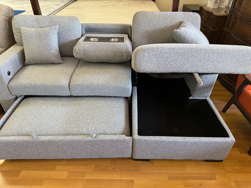 In Stock 2pcs Sectional Sofa with Right Chaise, Pull-out Bed, Hidden Storages