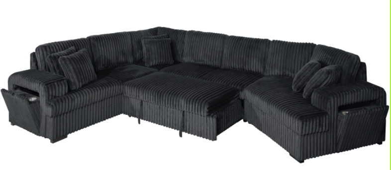 Thumbnail: 4PCS MULTI-COLOR CHOICE CORDUROY CUDDLER U SECTIONAL /W PULL OUT BED AND STORAGE
