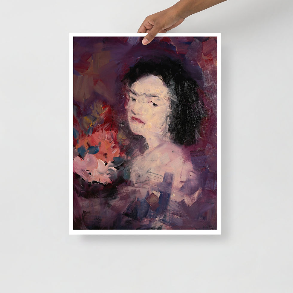Thumbnail: Portrait of A Girl with Flowers - Painting Print 