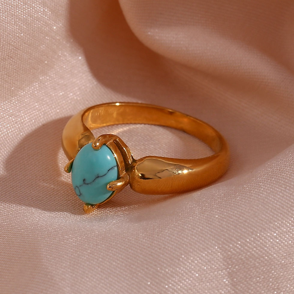Thumbnail: Gold Plated Jewelry Natural Gemstones Rings Stainless Steel Statement Ring