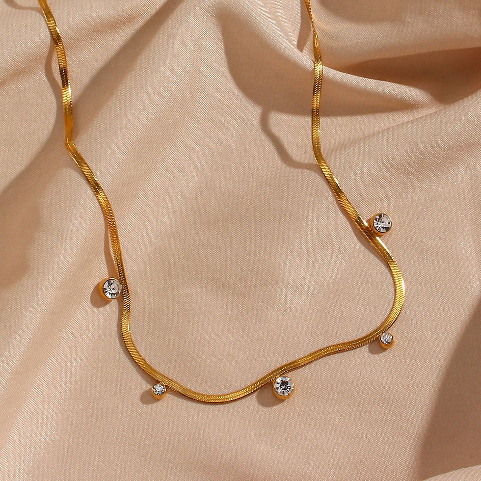 Thumbnail: 18K Gold Plated Snake Chain Necklace Round Zircon Charm Stainless Steel Chain Ch