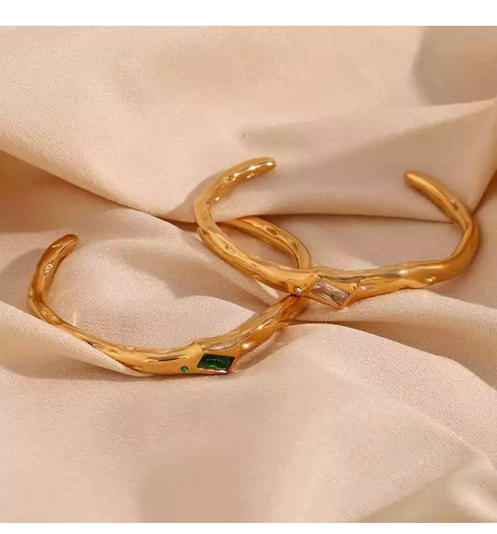 Thumbnail: 18KGold Plated Vintage Cuff Bangle Gold Plated Jewelry Square Zircon Stainless 