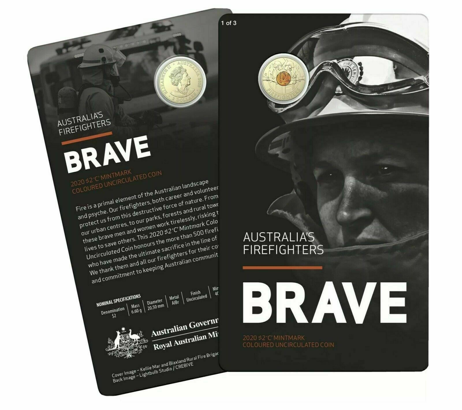 2020 AUSTRALIA'S FIREFIGHTERS BRAVE $2 'C' MINTMARK COLOURED UNC CARDED COIN