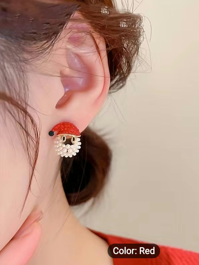 Thumbnail: Ear Studs Silvery Needle Santa Claus Earrings Pendant Jewelry Christmas Earrings
