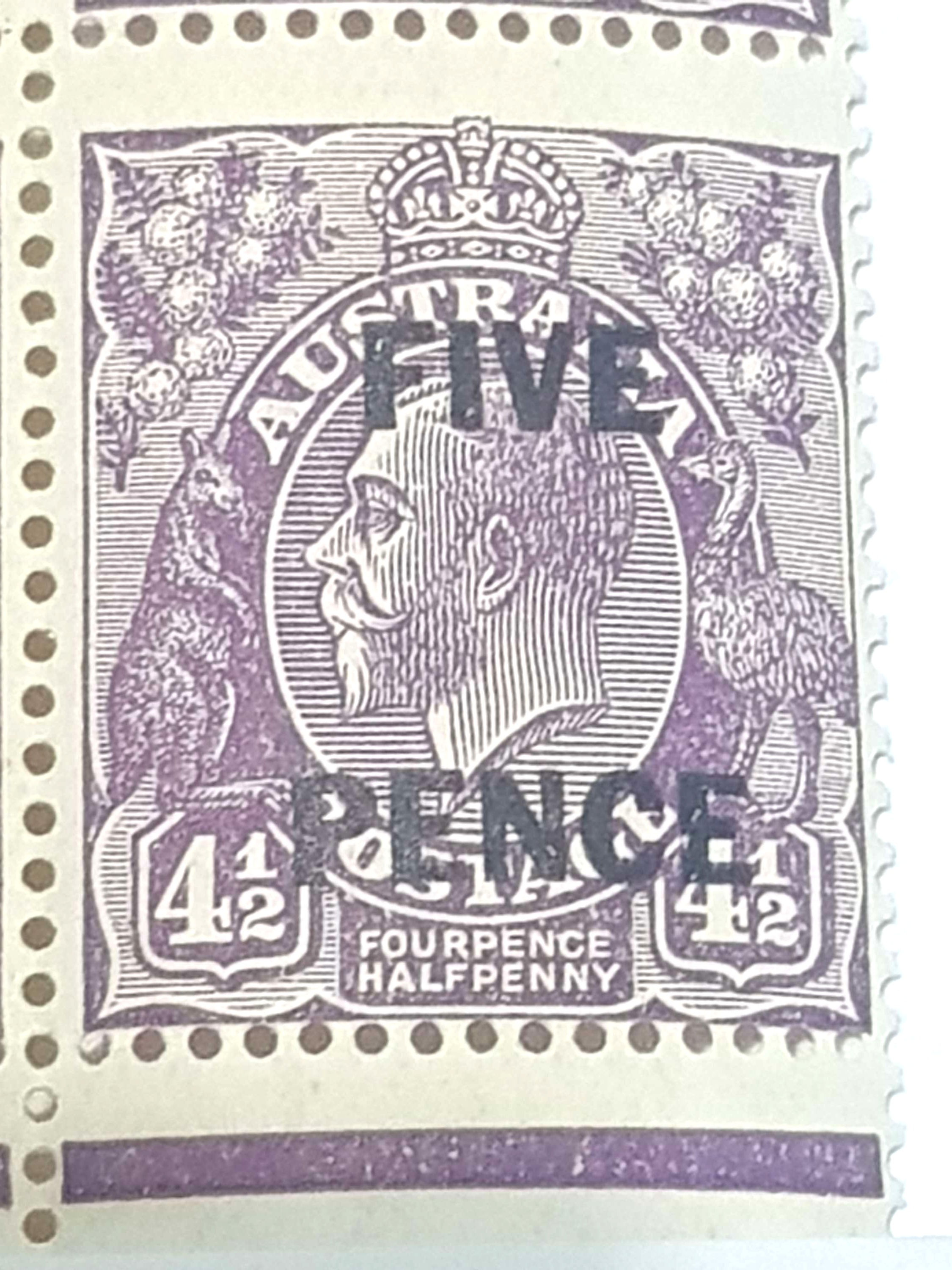 1930 Australia FIVE PENCE 4 1/2d Violet KGV Stamp - MNH