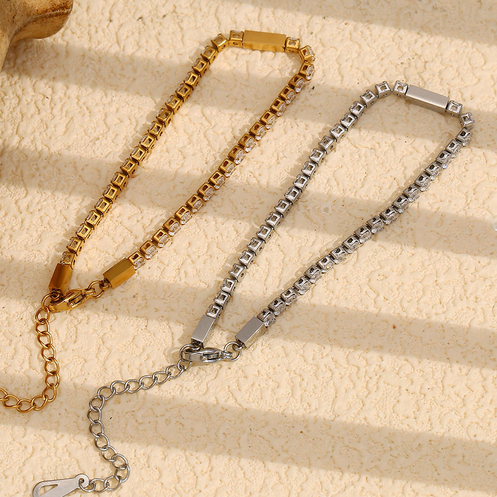 Thumbnail: Tennis Chain Bracelet Gold Plated Stainless Steel Engagement Jewelry