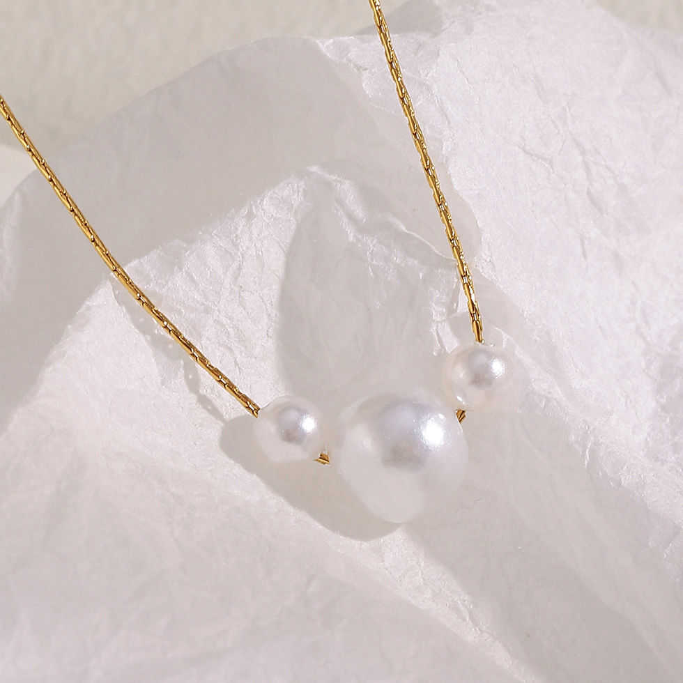 Thumbnail: Imitation Pearl Jewelry 18k Gold Plated Snake Chain Stainless Steel Necklace