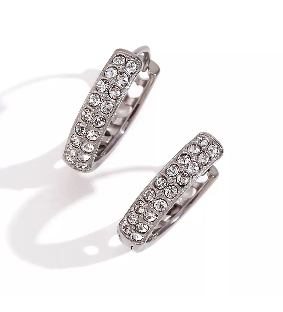 Thumbnail: 18KGold Plated Heart Hollow Crystal Rhinestone Huggie Earrings Jewelry Stainless