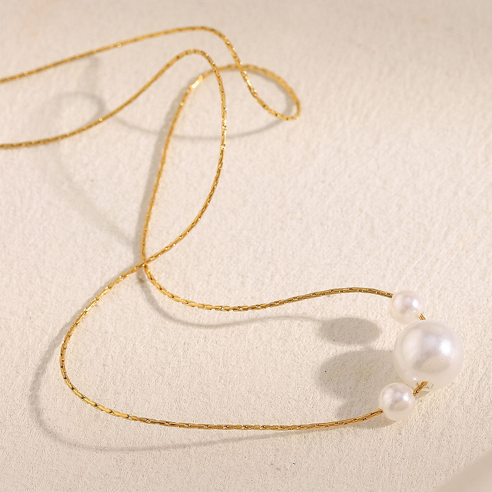 Thumbnail: Imitation Pearl Jewelry 18k Gold Plated Snake Chain Stainless Steel Necklace