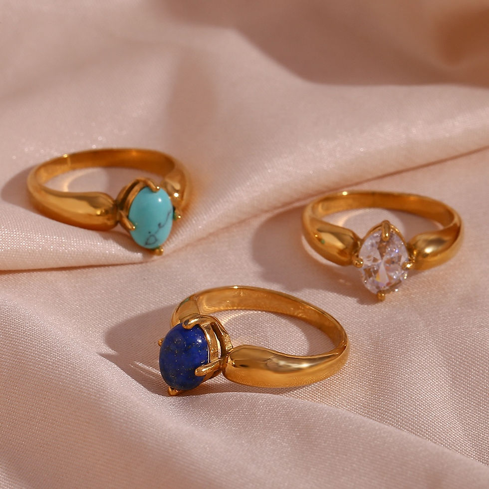 Thumbnail: Gold Plated Jewelry Natural Gemstones Rings Stainless Steel Statement Ring