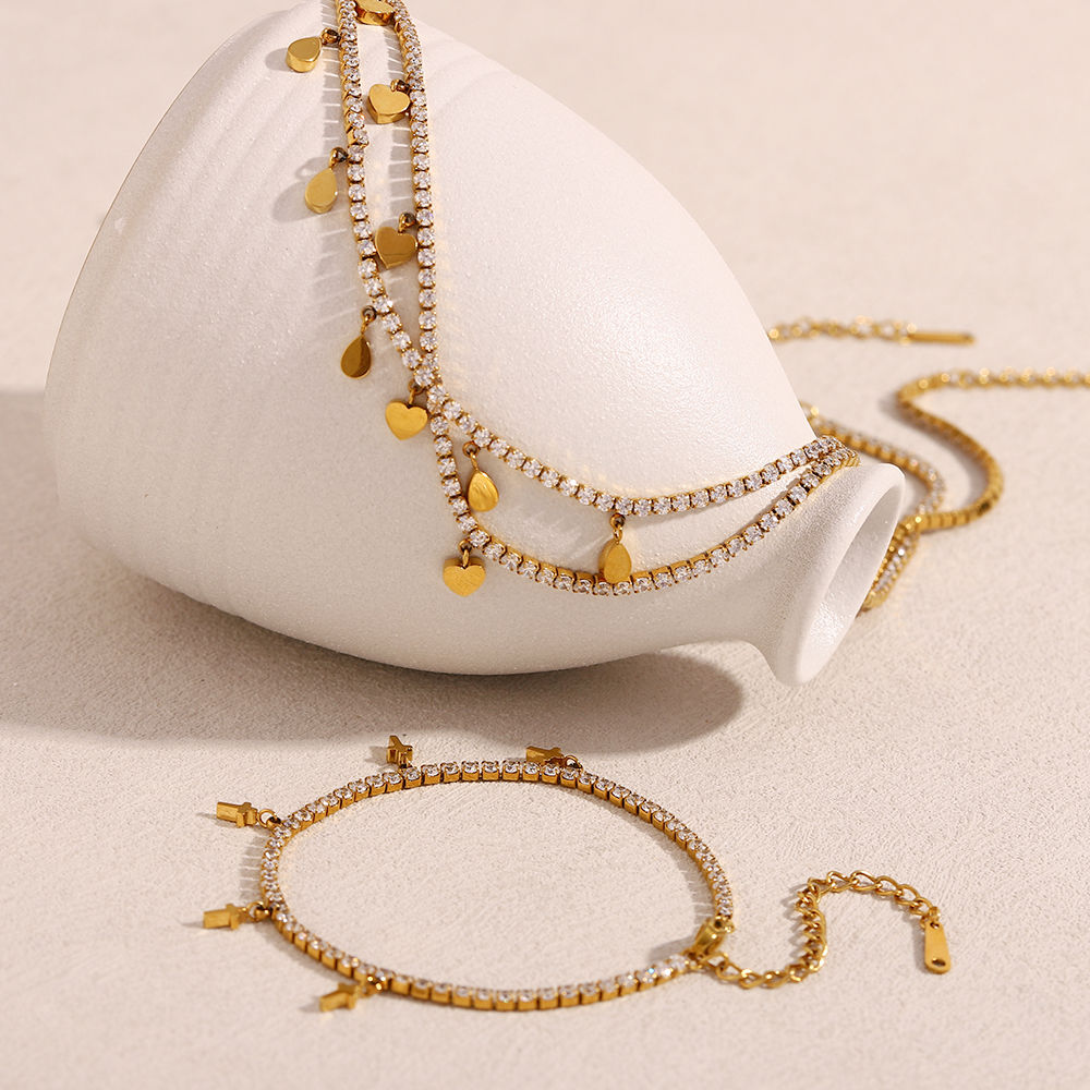 Necklace Water Drop Heart Charm Necklace Gold Plated Stainless Steel Jewelry Set