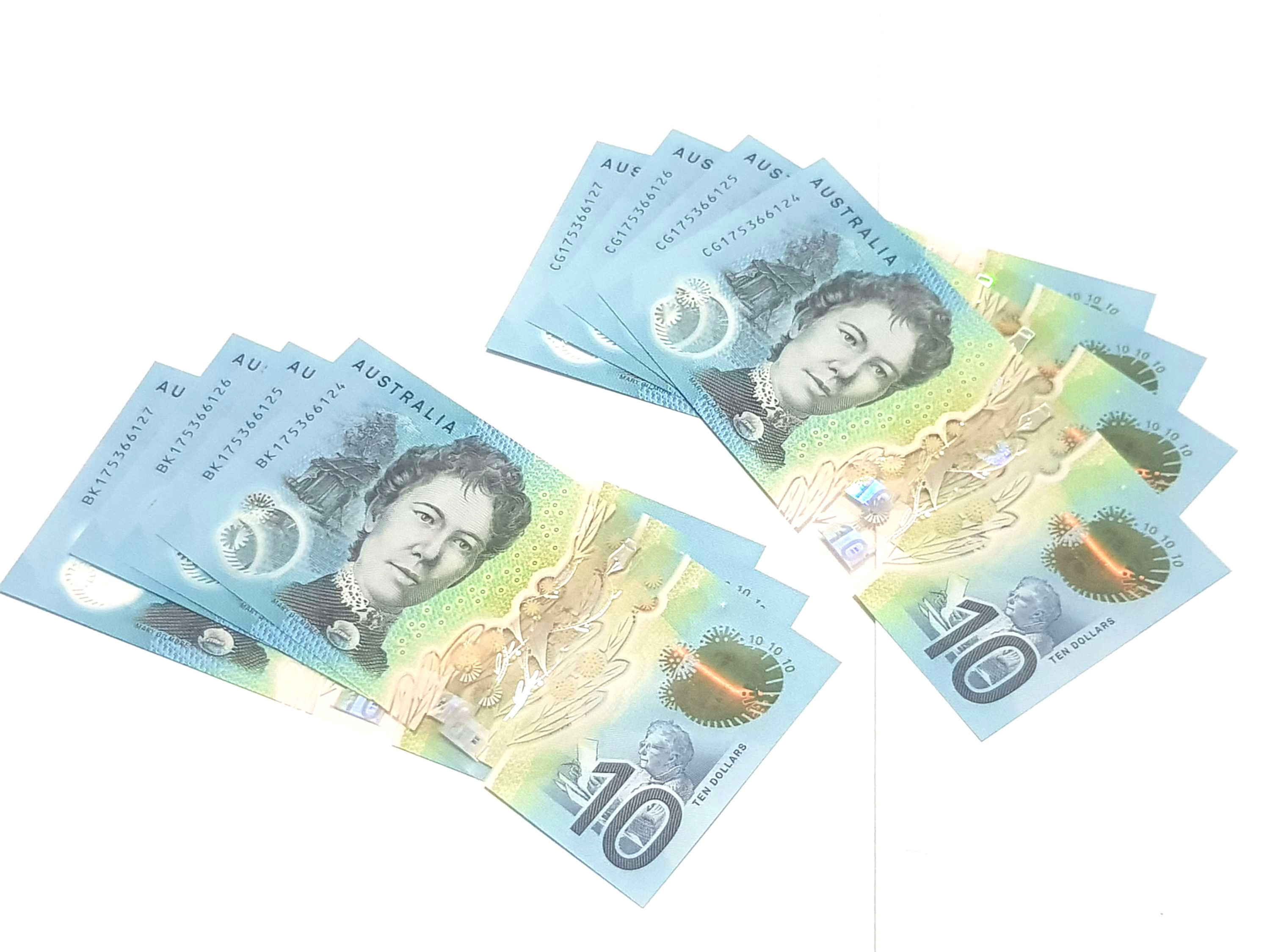 2017 Eight $10 Notes - 4 Consecutive Numbers each but Different Letter Prefixes