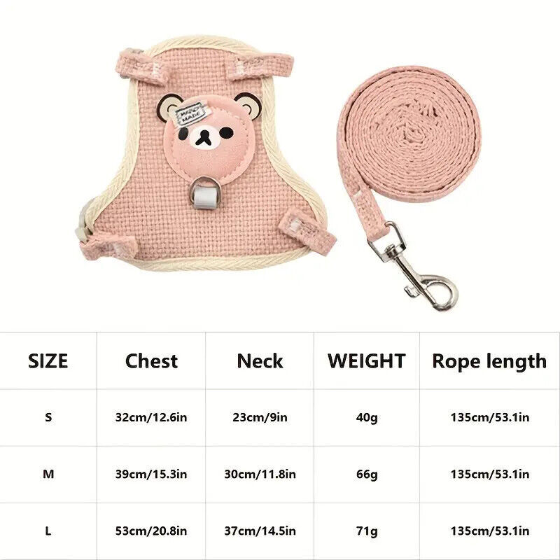 Thumbnail: Bear-Themed Harness and Leash Set - Adjustable Cartoon Dog Vest and Leash Combo