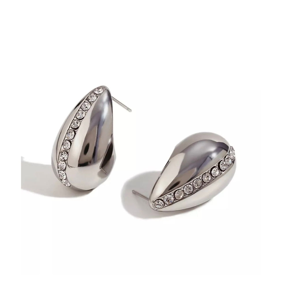 Thumbnail: Gold Plated Hollow Water Drop Stud Earrings Shining Zircon Jewelry Stainless Ste