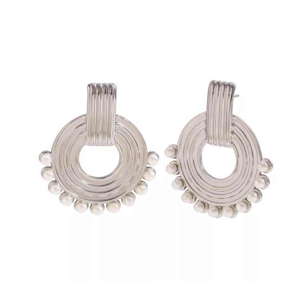 Thumbnail: 18KGold Plated Engraved Line Button Design Hoop Stainless Steel Titanium Earring
