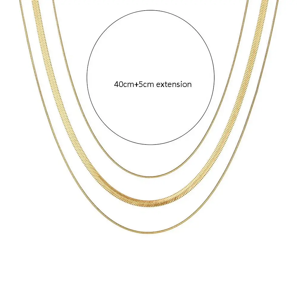 Thumbnail: Three Layers Thin Snake Bone Chain Gold Plated Stainless Steel Jewelry Necklace