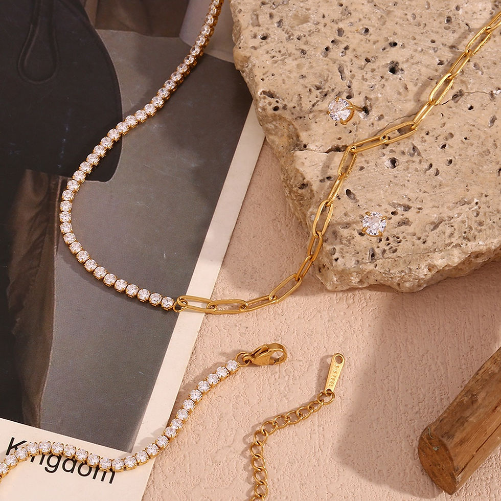 Thumbnail: 18k Gold Plated Stainless Steel Jewelry Set: Necklace,Bracelet & Earring
