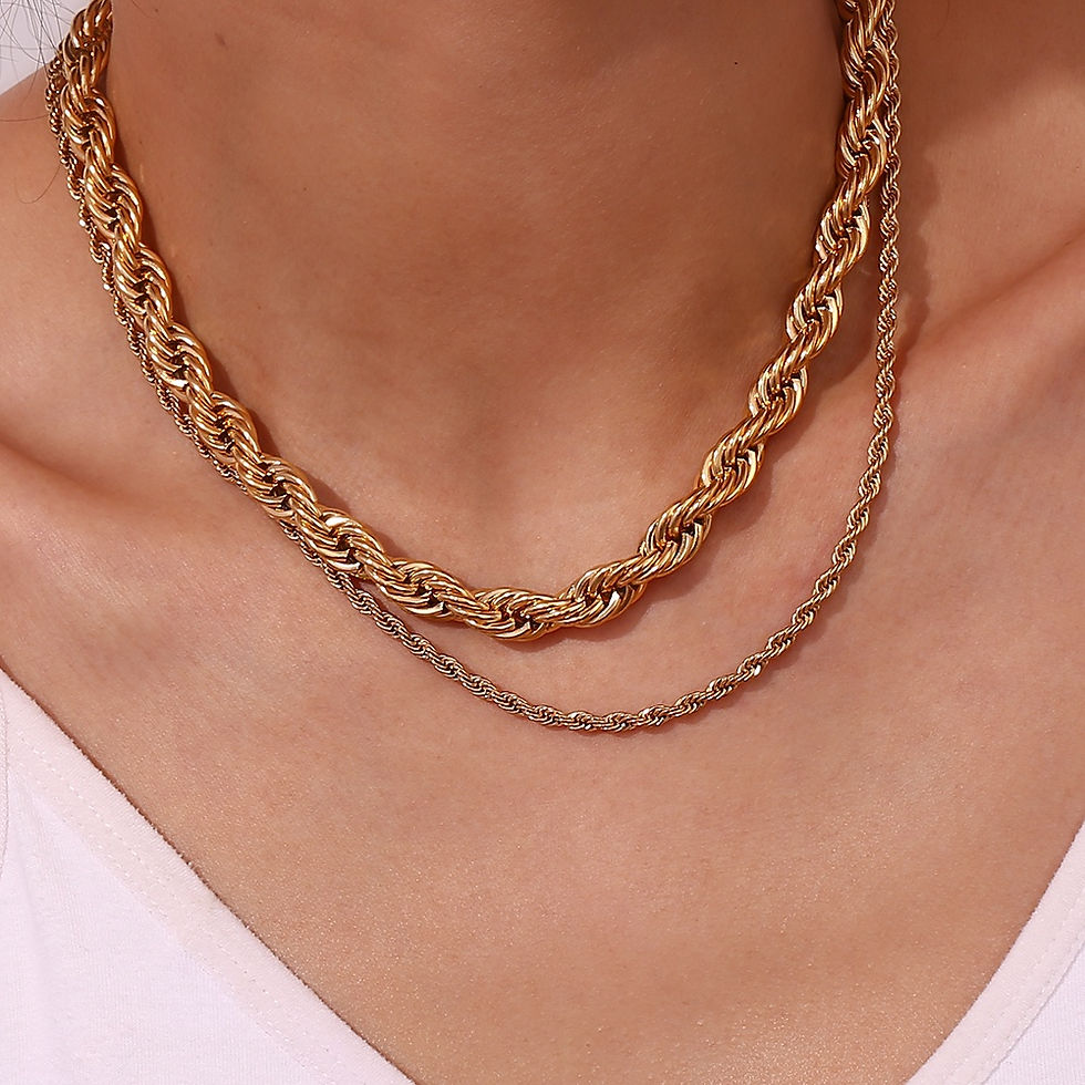 Thumbnail: 18K Gold Plated Stainless Steel Twisted Rope Chain Necklace Choker Necklace Desi
