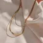 Thumbnail: Three Layers Thin Snake Bone Chain Gold Plated Stainless Steel Jewelry Necklace