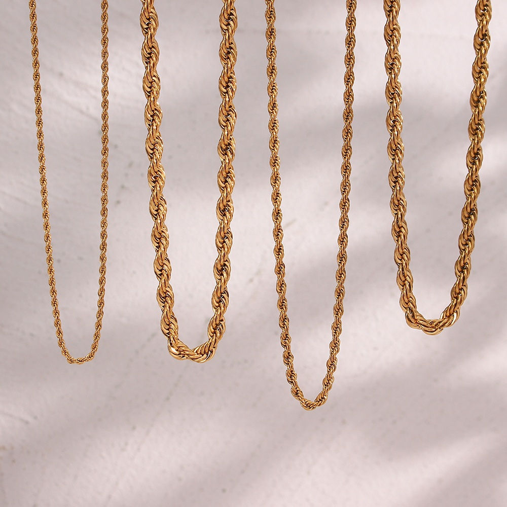 18K Gold Plated Stainless Steel Twisted Rope Chain Necklace Choker Necklace Desi