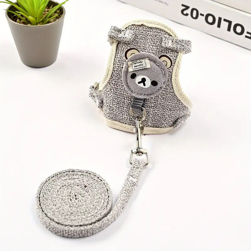 Thumbnail: Bear-Themed Harness and Leash Set - Adjustable Cartoon Dog Vest and Leash Combo
