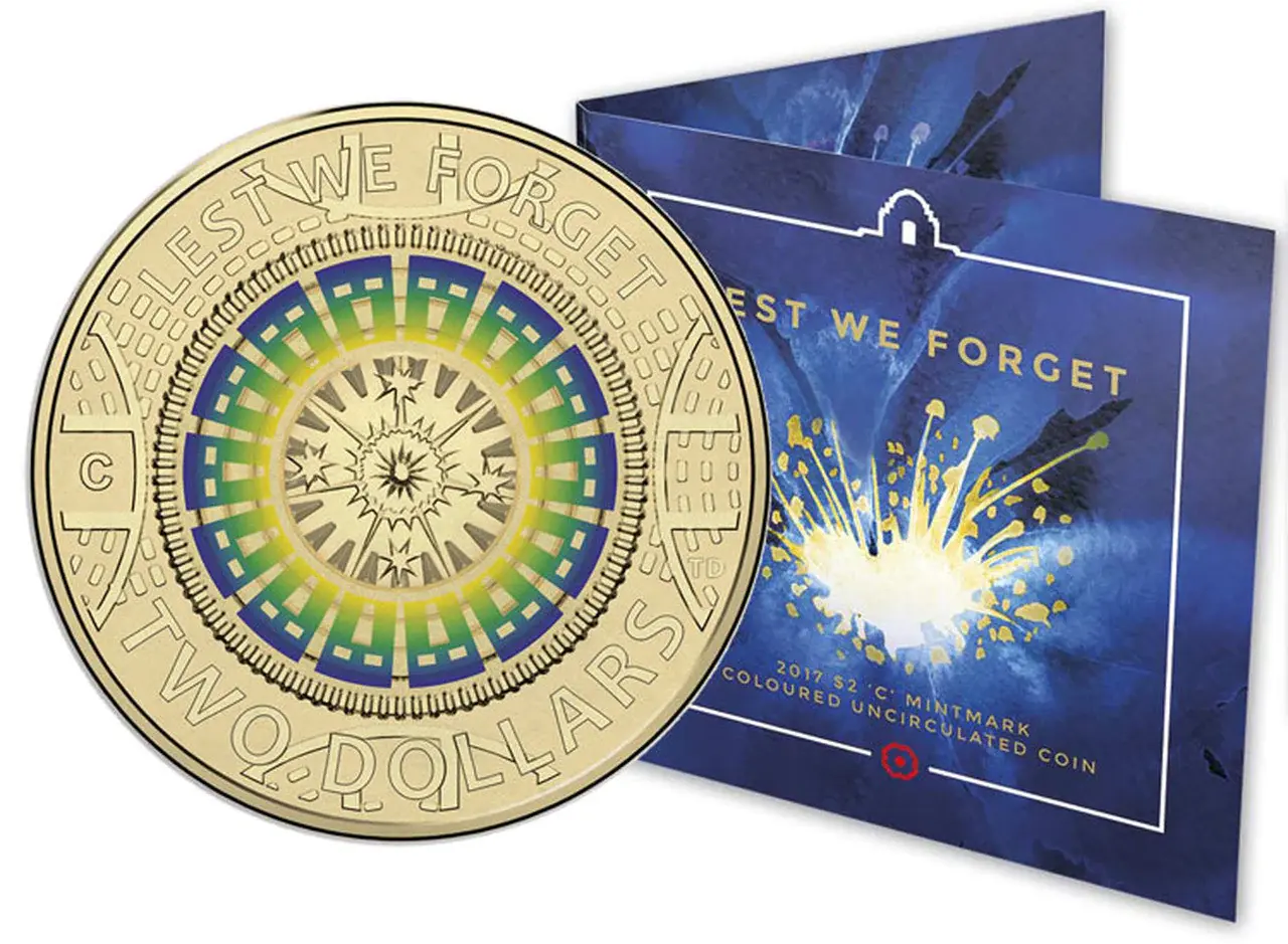 2017 $2 ANZAC LEST WE FORGET 'C' MINTMARK COIN