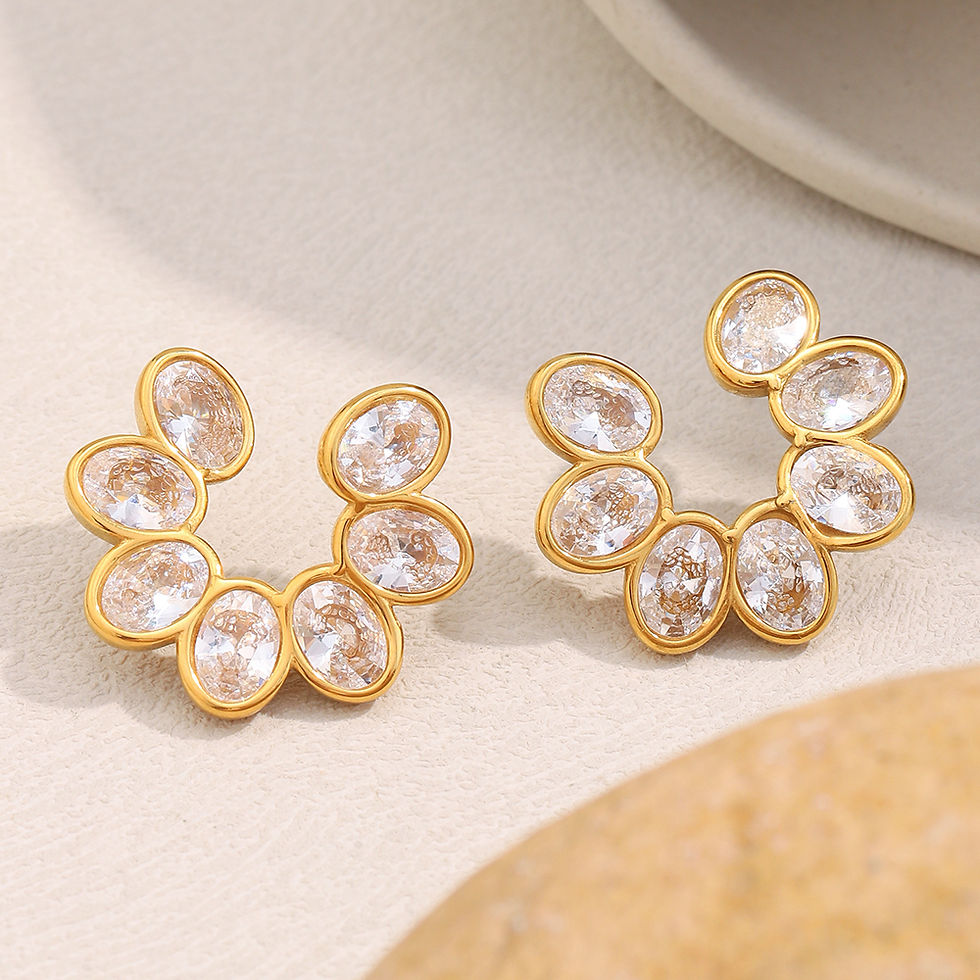 Thumbnail: Zircon Flower Stud Earrings 18k Gold Plated Non Tarnish Jewelry Waterproof Stain