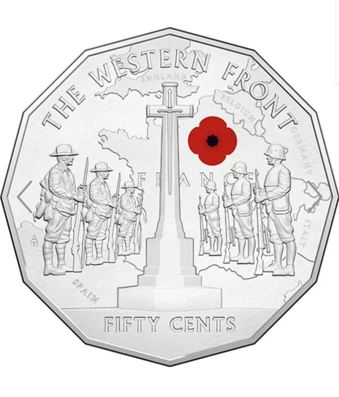 2014 50CENTS War On The Western Front Colour Printed Uncirculated Coin