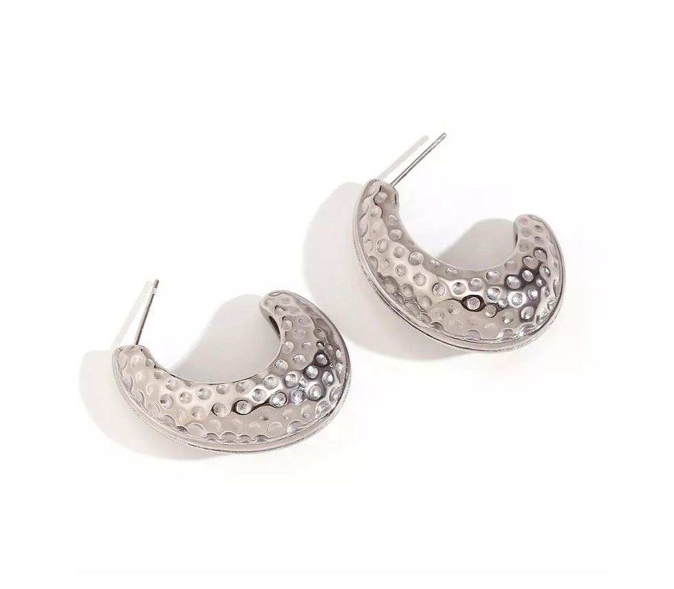 Thumbnail: 18K Gold Plated Jewelry Water Proof Hammered Peanut Design Hoop Earrings