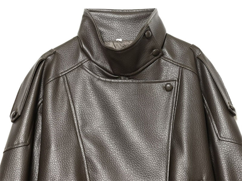 Thumbnail: Women's Jacket Fall 2025 New Black Long Sleeve Pebble Faux Leather Jacket Motorc