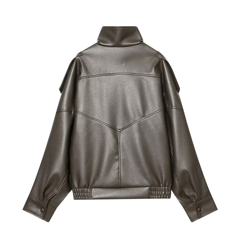 Thumbnail: Women's Jacket Fall 2025 New Black Long Sleeve Pebble Faux Leather Jacket Motorc