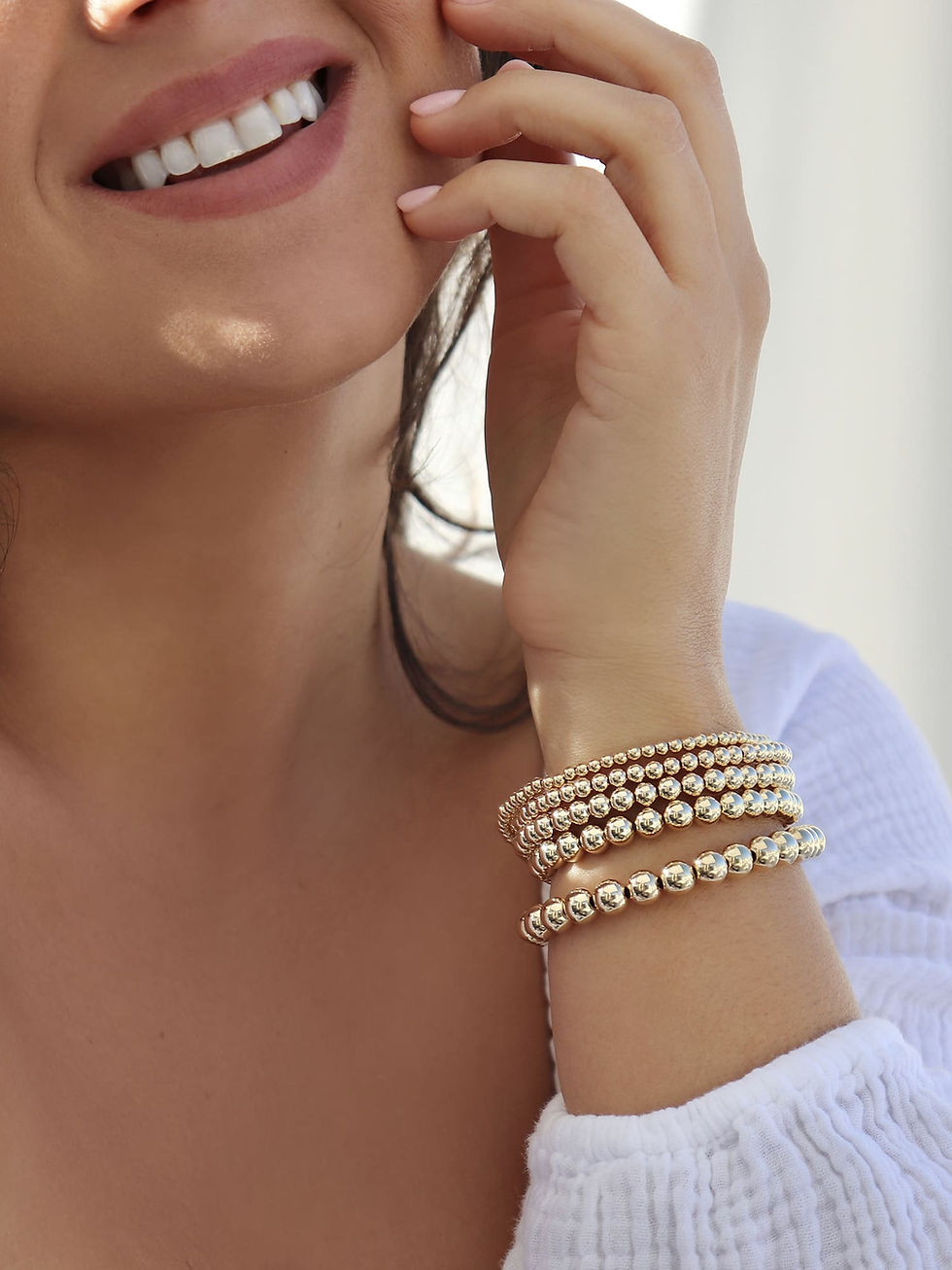 stackable bracelet set 3 beaded bracelets 14k gold-filled waterproof bracelet stack