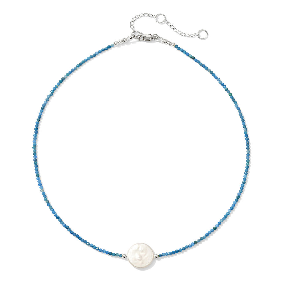 Thumbnail: Mystic Coin Pearl Gemstone Necklace - Blue Apatite