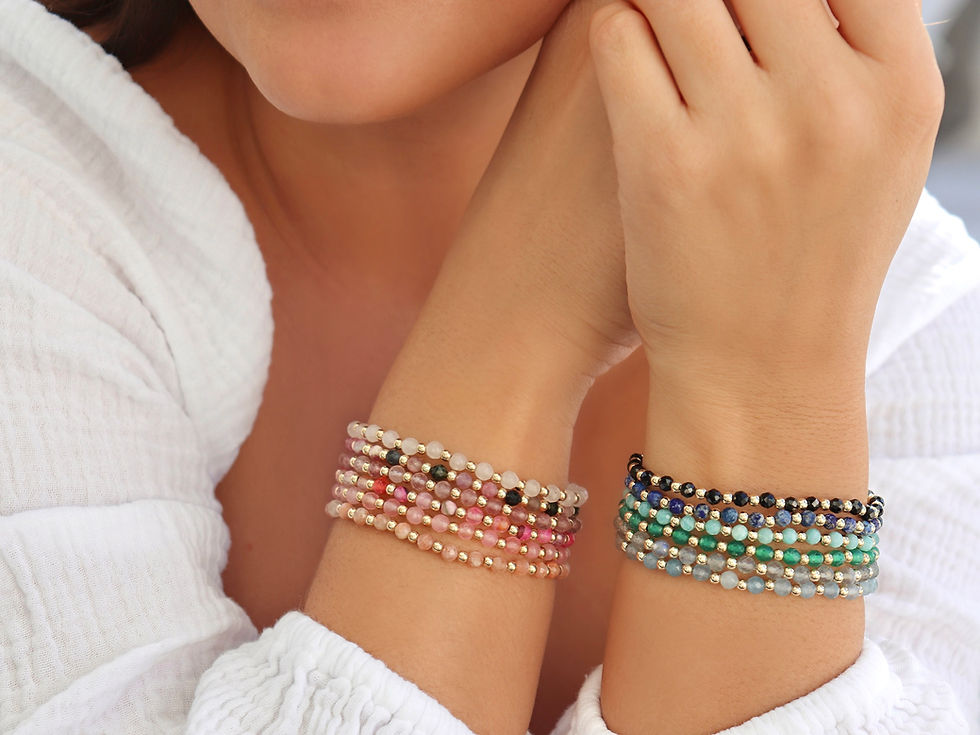 Thumbnail: Stretchy Stackable Bracelets on a Model
