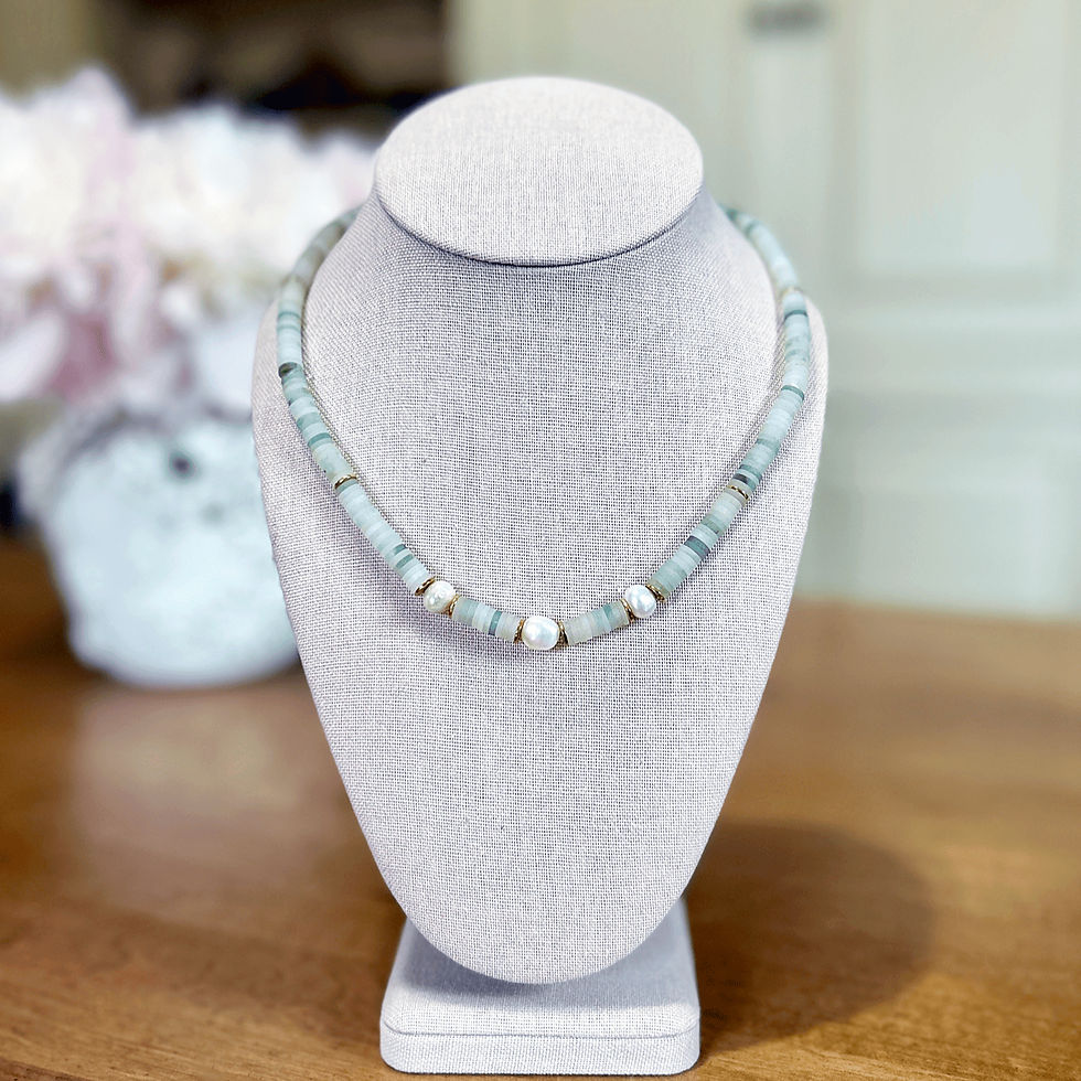 Thumbnail: white statement necklace on linen bust
