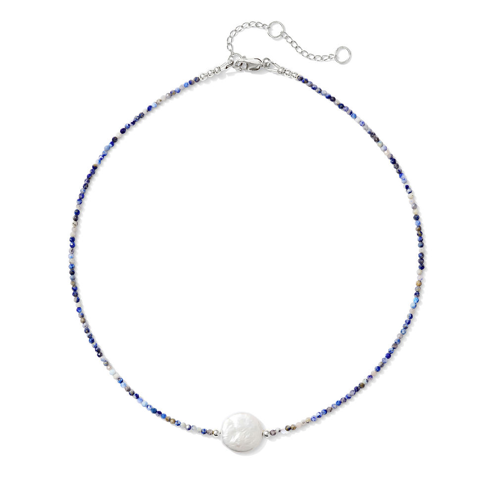 Thumbnail: Mystic Coin Pearl Gemstone Necklace - Multi Blue Lapis