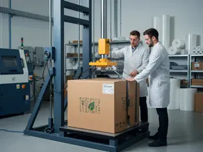 Professioneller Falltest für schwere Gartenmöbel-Verpackungen im Labor.
