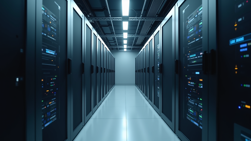 Eye-level view of a modern data center with advanced server technology