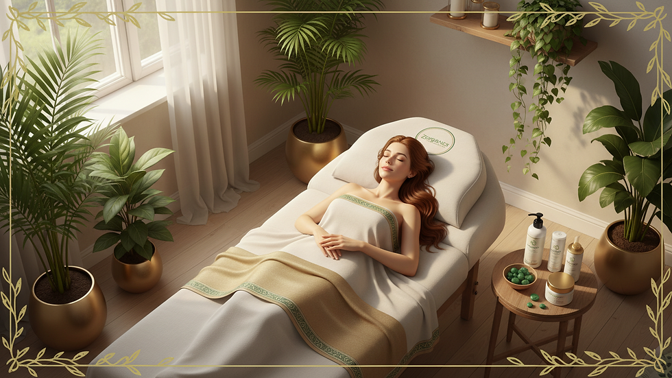 High angle view of a spa treatment room with natural light and plants