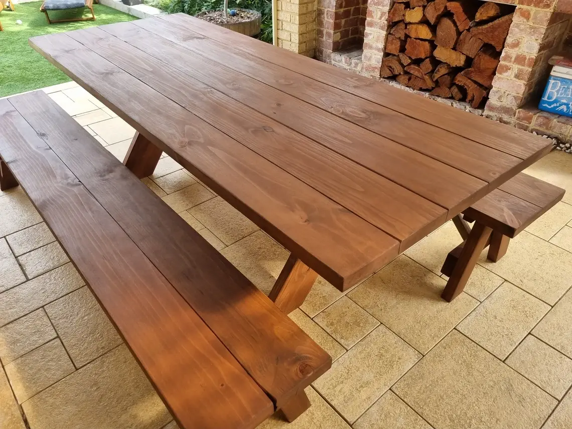 Solid Alfresco Treated Pine Tables & Bench Seats - Merbau Colour Stained