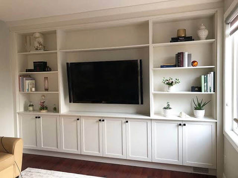 Custom Joinery Melbourne for TV unit with side shelving
