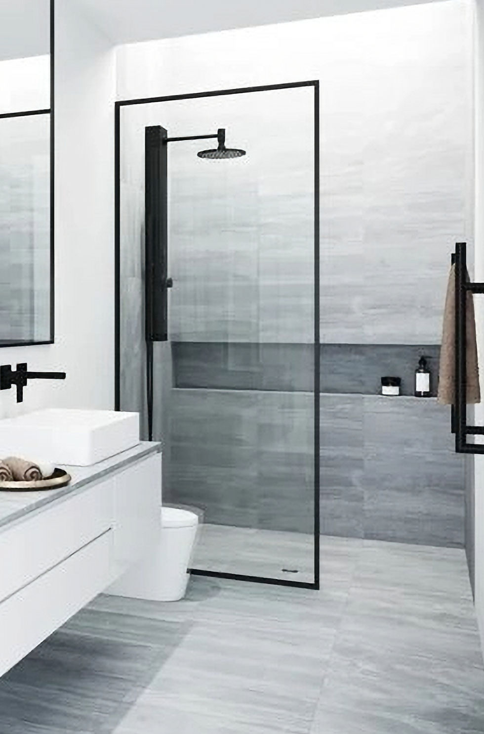 shower screen trends - fixed frame screen black melbourne