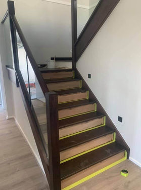 gold coast stair painters - dark timber, white risers - before