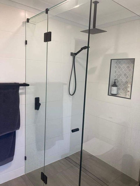 hinged style frameless shower screens melbourne black fittings